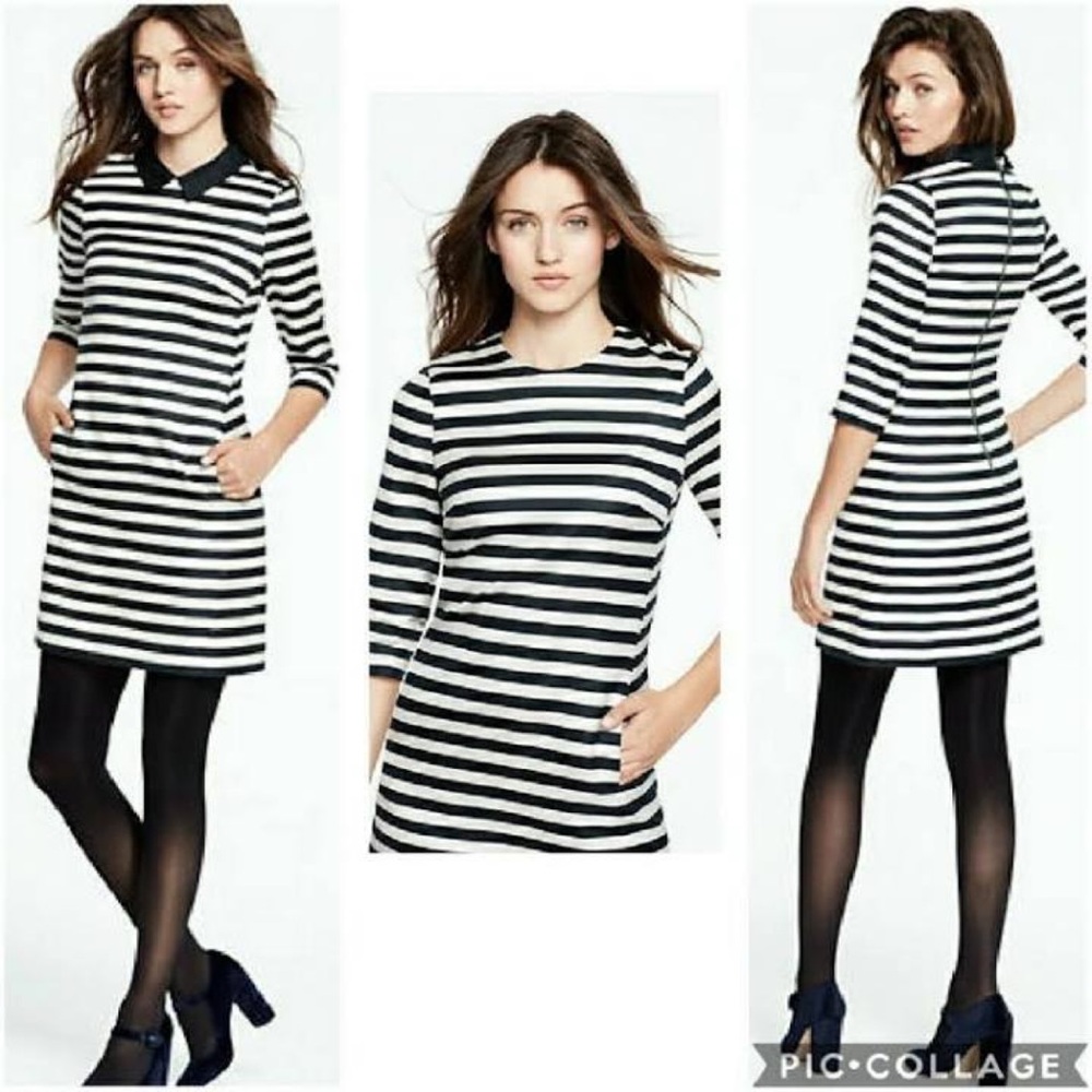 Lands End/ Striped Dress / Removable Collar
